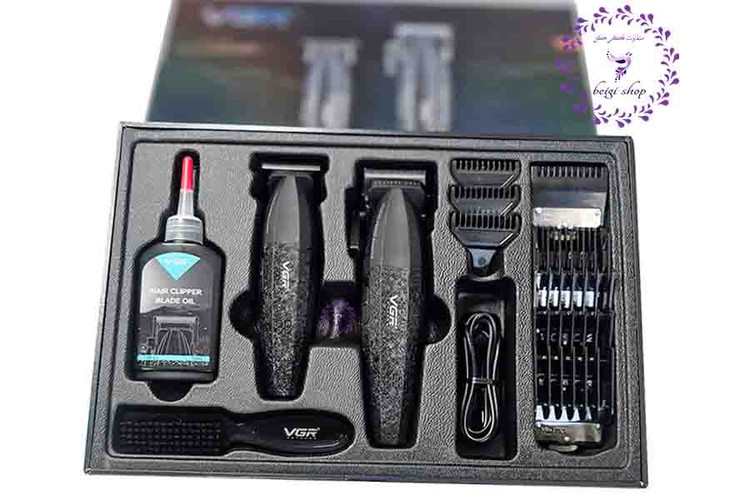 ست ماشین اصلاح و خط زن شارژی وی جی ار 640 با تیغه سرامیکی و نمایشگر LED